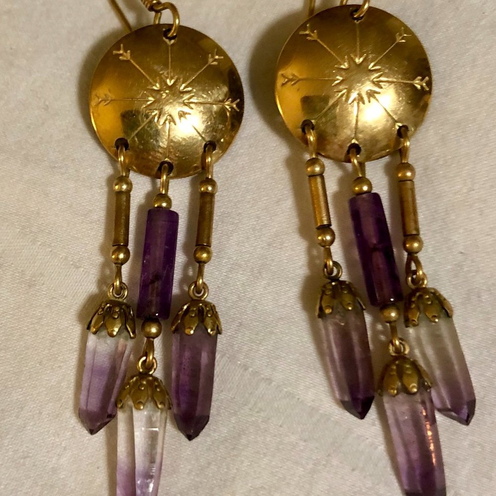 Gold Tone and Amethyst/Crystal Earrings